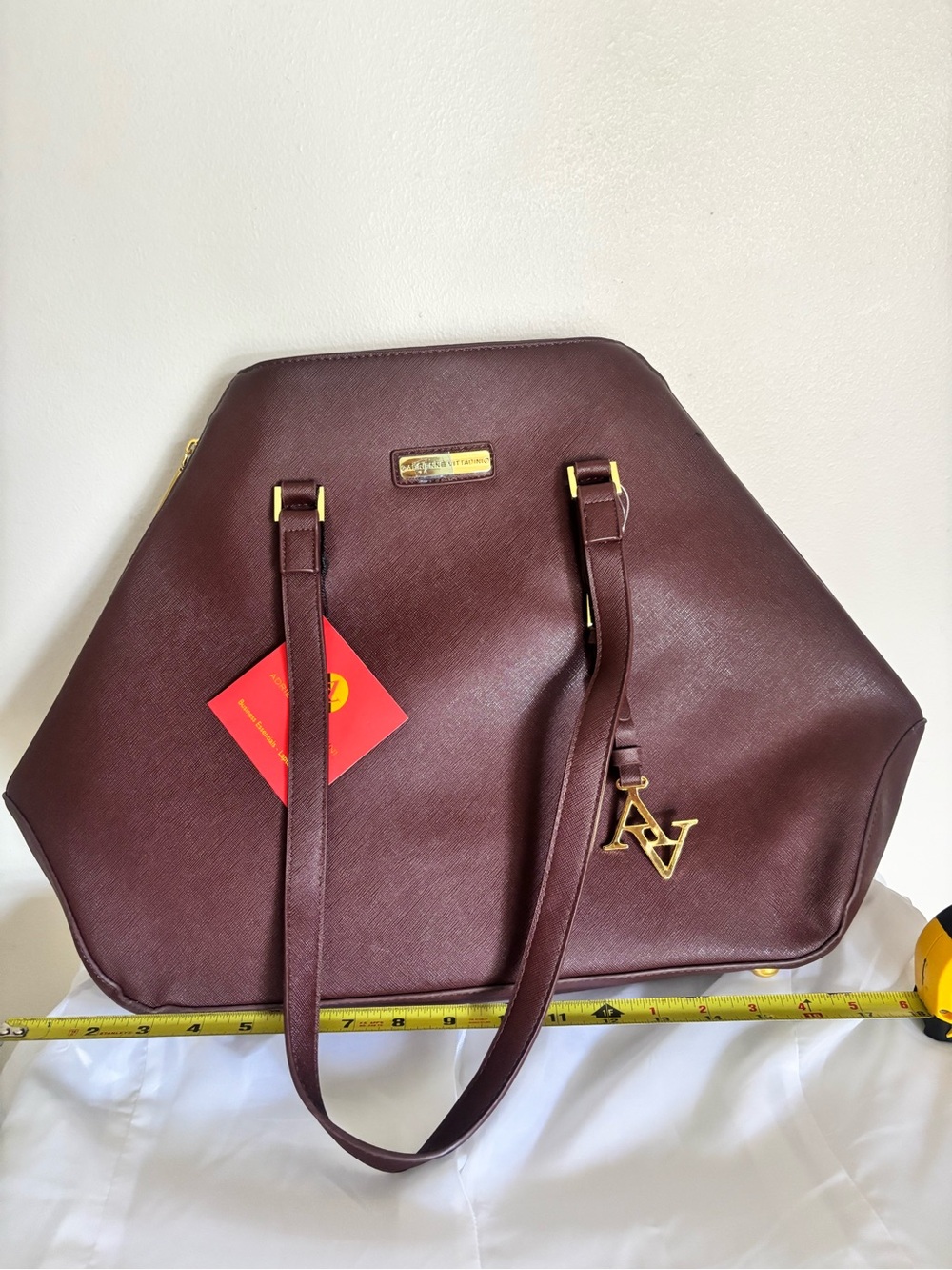 Adrienne Vittadini Deep Burgundy Tote with Gold Hardware